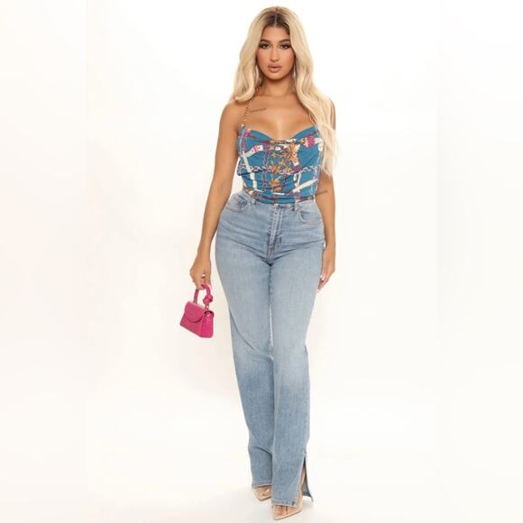 Fashion Nova Tops - Fashion Nova plus size She Attracts High Status
Chain Top - Teal/combo